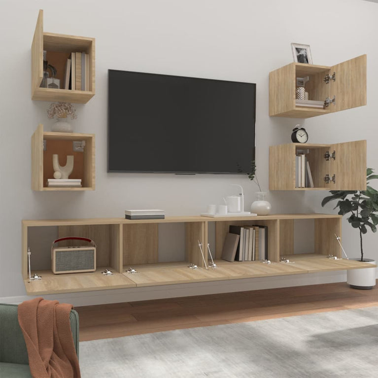 6-delige Tv-meubelset bewerkt hout sonoma eikenkleurig