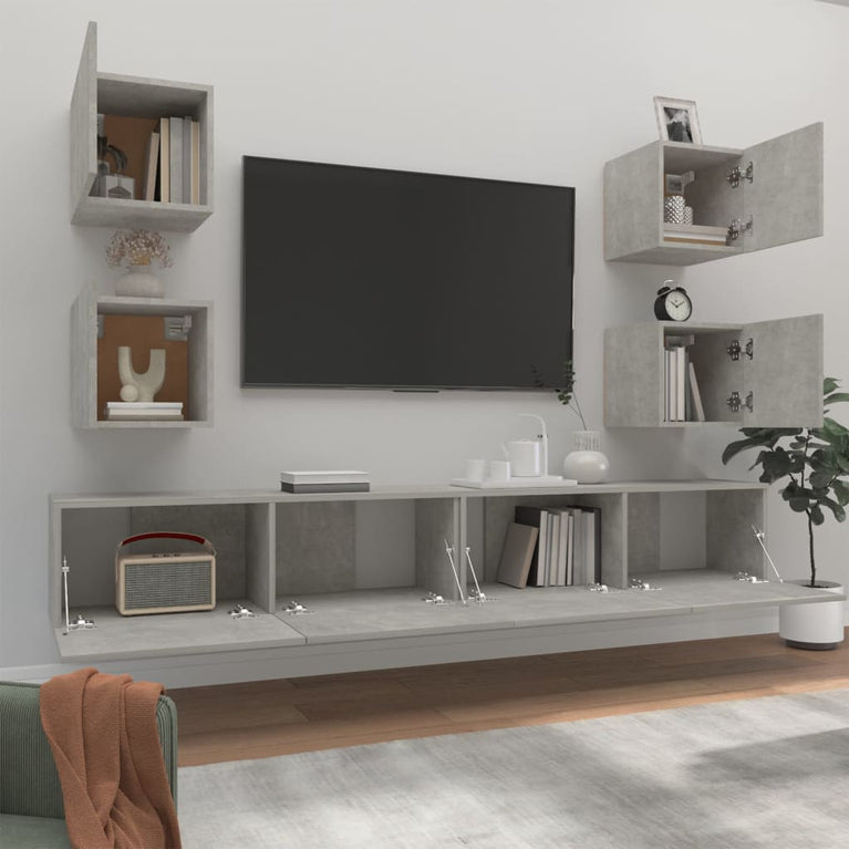 6-delige Tv-meubelset bewerkt hout betongrijs MeubelReus