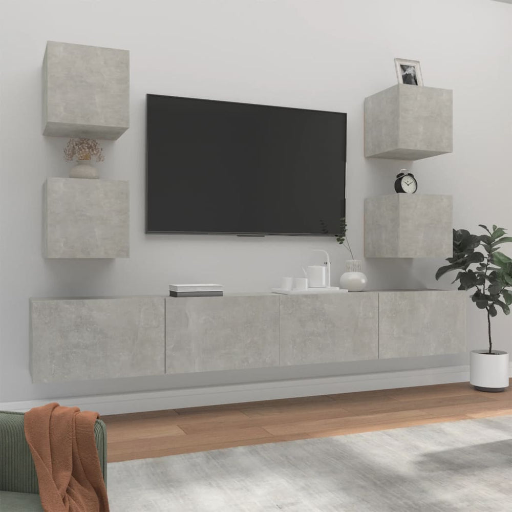 6-delige Tv-meubelset bewerkt hout betongrijs MeubelReus