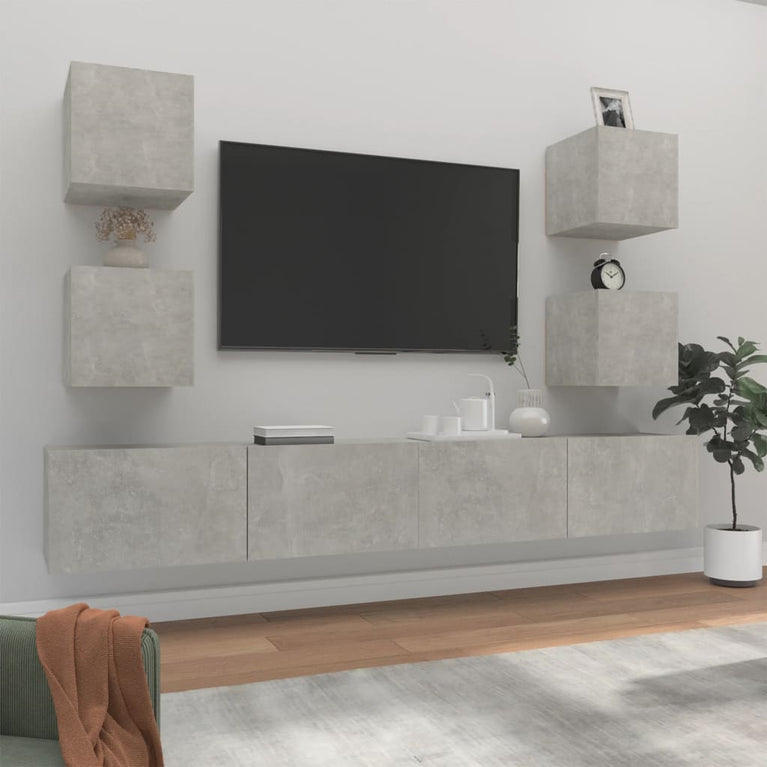 6-delige Tv-meubelset bewerkt hout betongrijs MeubelReus