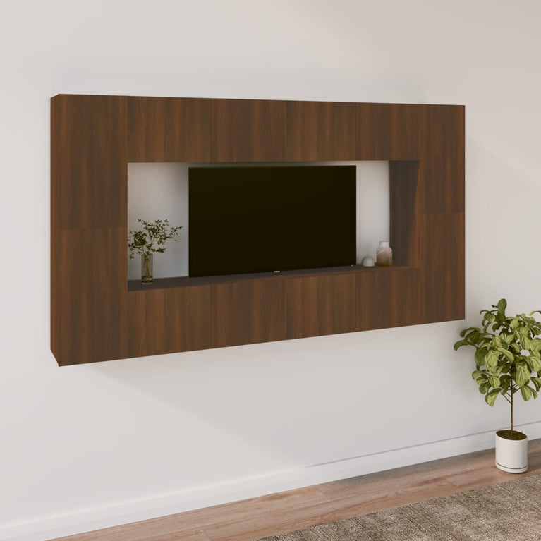 8-delige Tv-meubelset bewerkt hout bruin eikenkleur MeubelReus