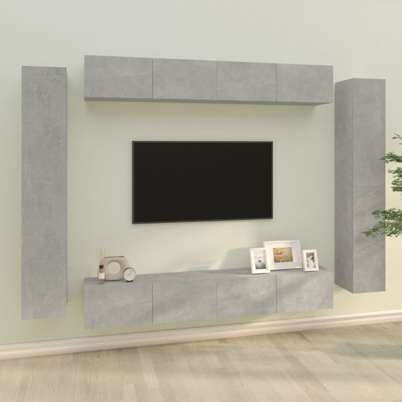 8-delige Tv-meubelset bewerkt hout betongrijs