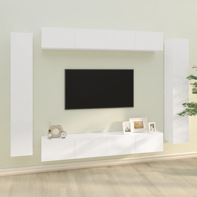 8-delige Tv-meubelset bewerkt hout hoogglans wit MeubelReus