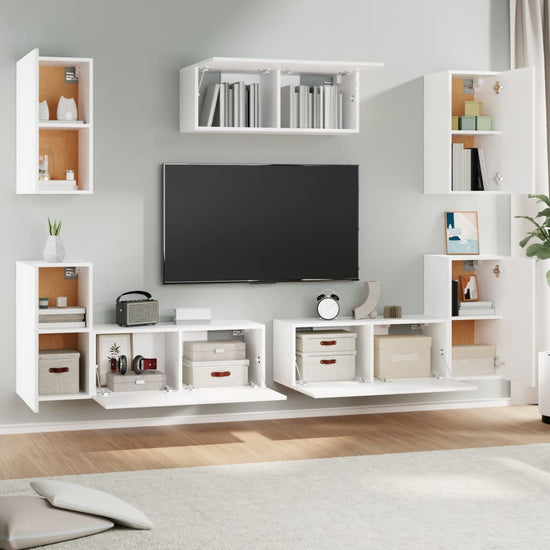 7-delige Tv-meubelset bewerkt hout wit MeubelReus