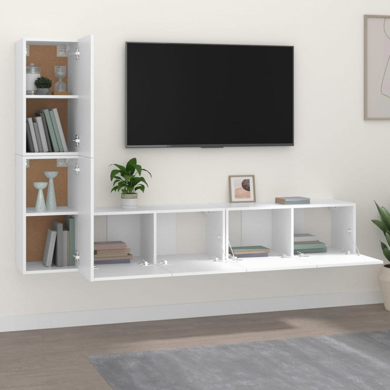 4-delige Tv-meubelset bewerkt hout wit MeubelReus