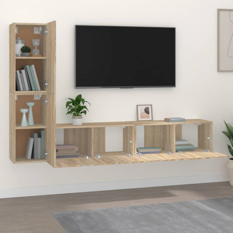 4-delige Tv-meubelset bewerkt hout sonoma eikenkleurig MeubelReus