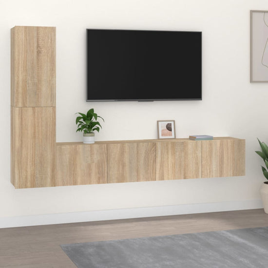 4-delige Tv-meubelset bewerkt hout sonoma eikenkleurig MeubelReus