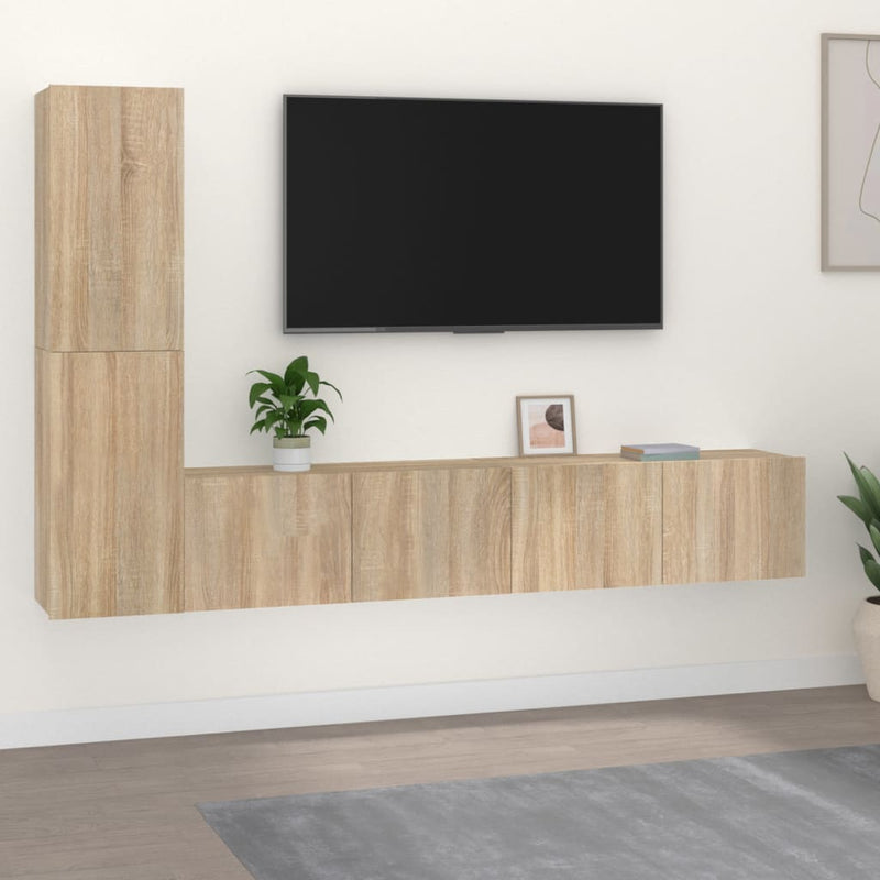 4-delige Tv-meubelset bewerkt hout sonoma eikenkleurig MeubelReus