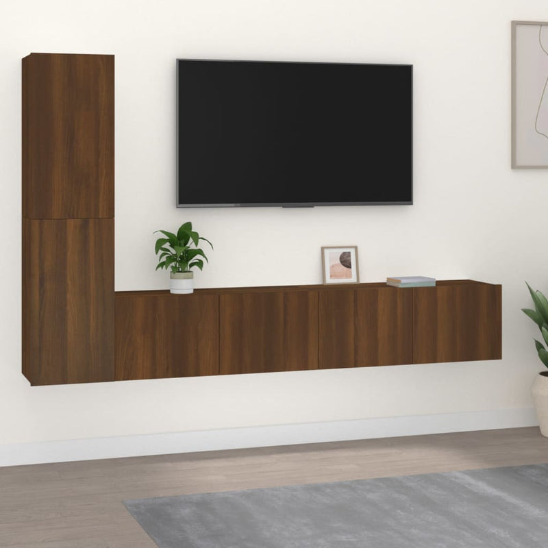 4-delige Tv-meubelset bewerkt hout bruin eikenkleur MeubelReus