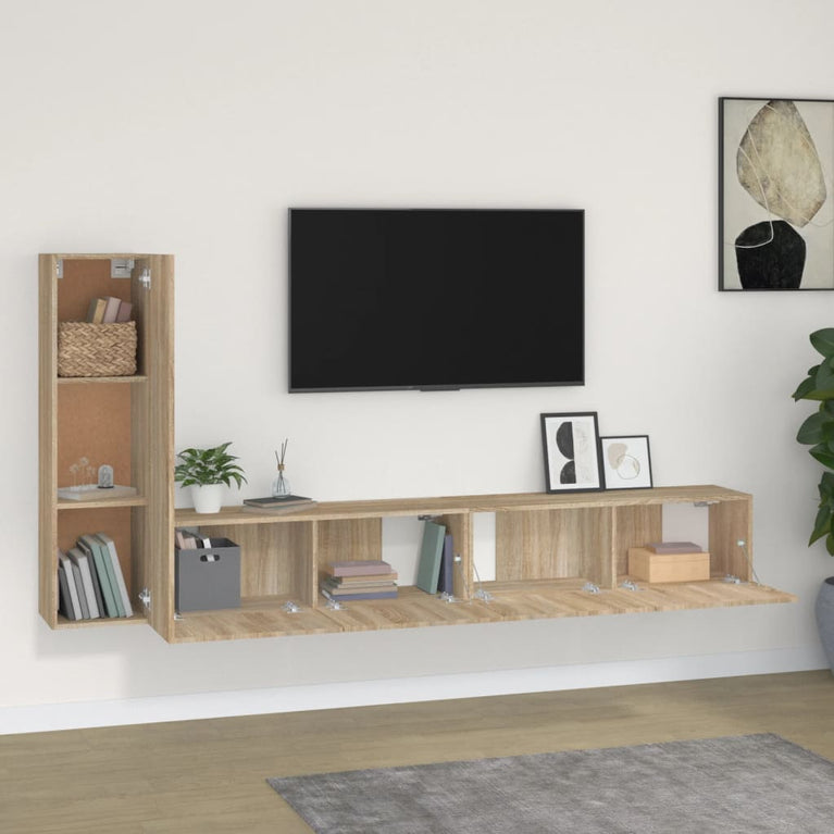 3-delige Tv-meubelset bewerkt hout sonoma eikenkleurig