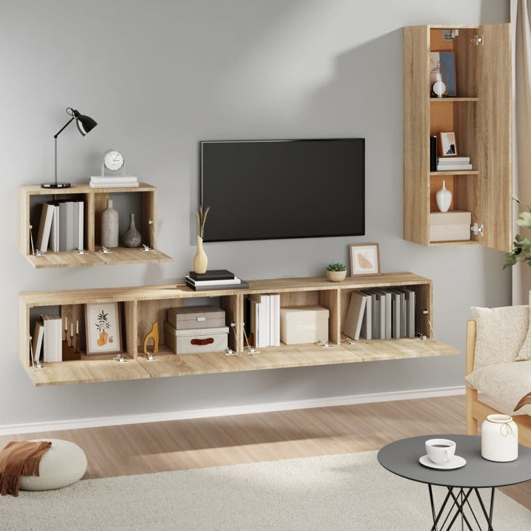 4-delige Tv-meubelset bewerkt hout sonoma eikenkleurig