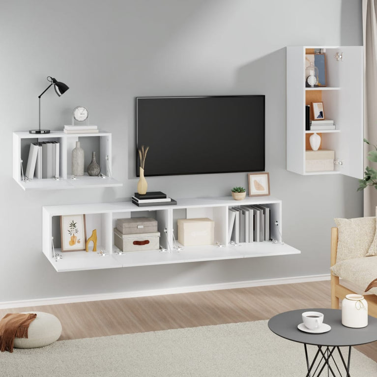 4-delige Tv-meubelset bewerkt hout wit MeubelReus