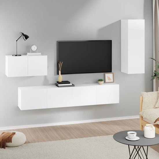 4-delige Tv-meubelset bewerkt hout wit MeubelReus