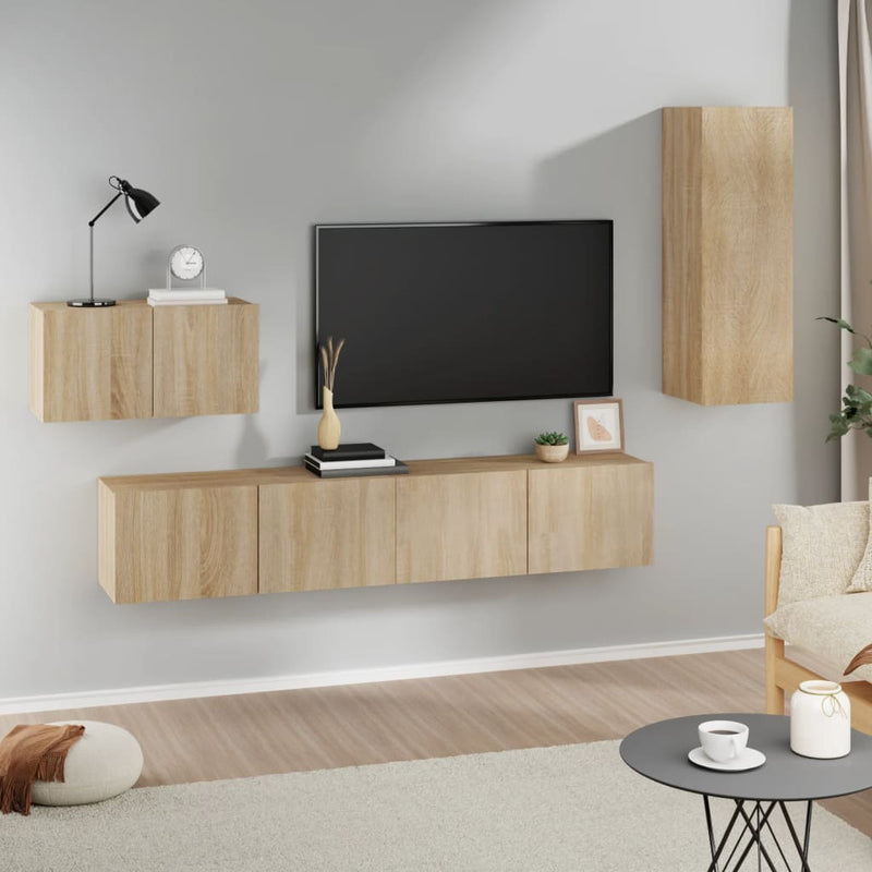 4-delige Tv-meubelset bewerkt hout sonoma eikenkleurig