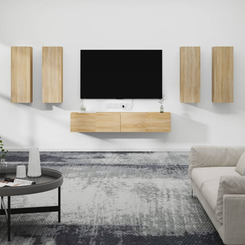 6-delige Tv-meubelset bewerkt hout sonoma eikenkleurig MeubelReus