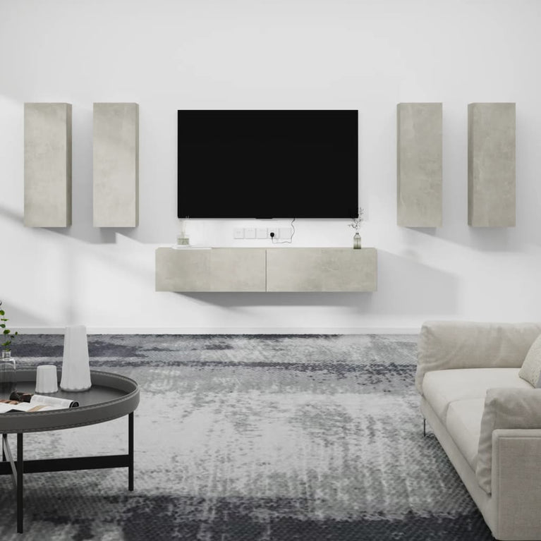 6-delige Tv-meubelset bewerkt hout betongrijs