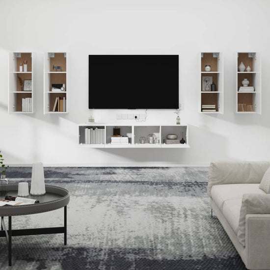 6-delige Tv-meubelset bewerkt hout hoogglans wit MeubelReus