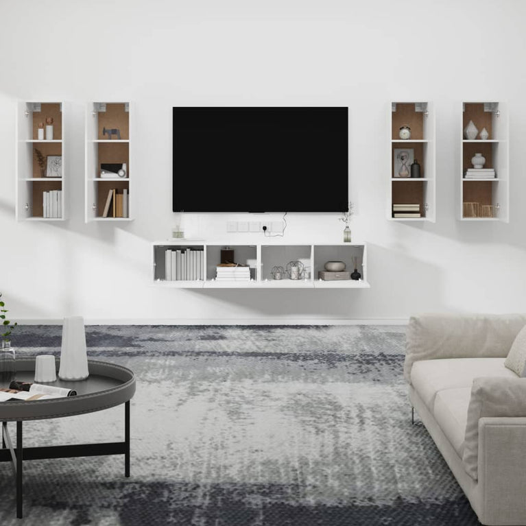 6-delige Tv-meubelset bewerkt hout hoogglans wit MeubelReus