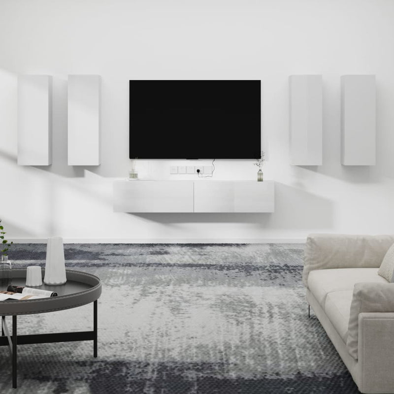 6-delige Tv-meubelset bewerkt hout hoogglans wit MeubelReus