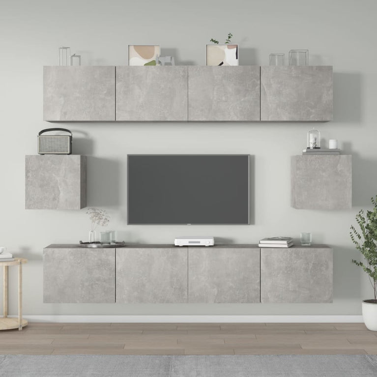 6-delige Tv-meubelset bewerkt hout betongrijs MeubelReus