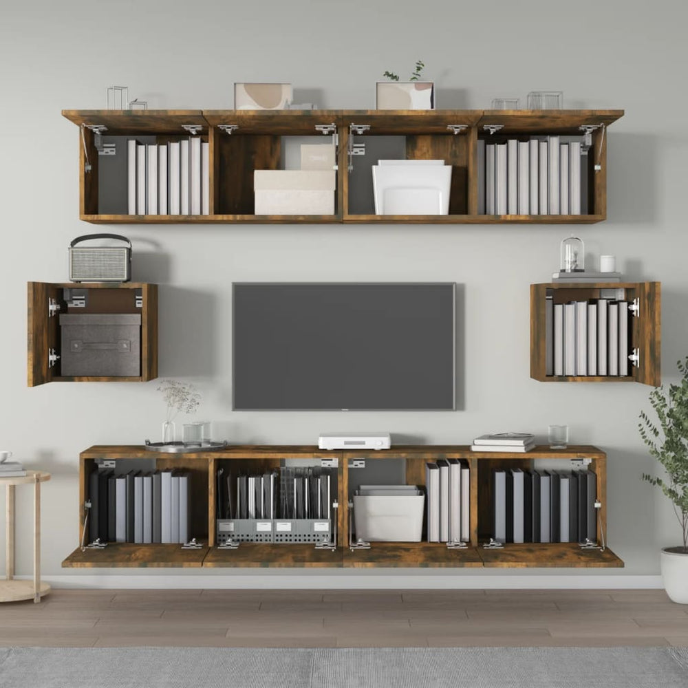 6-delige Tv-meubelset bewerkt hout gerookt eikenkleurig MeubelReus