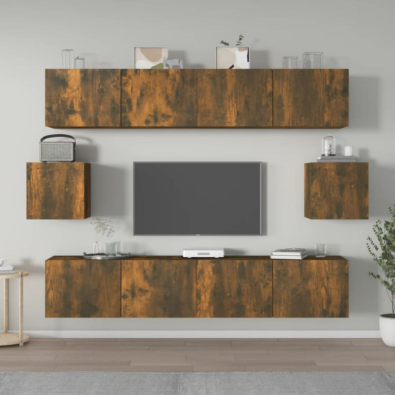 6-delige Tv-meubelset bewerkt hout gerookt eikenkleurig MeubelReus