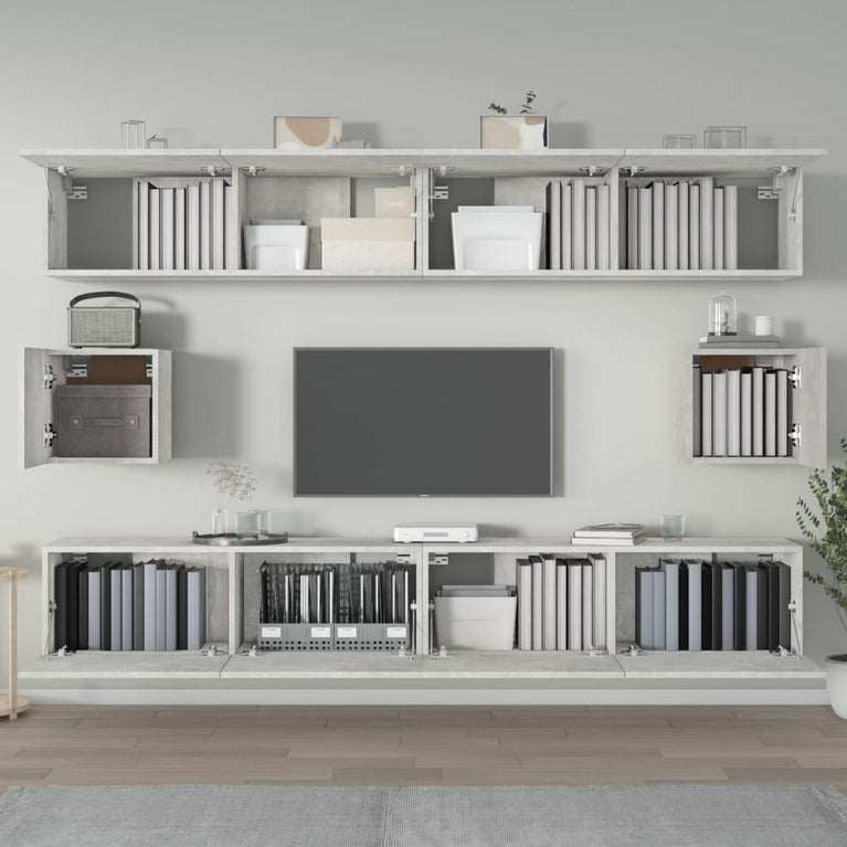6-delige Tv-meubelset bewerkt hout betongrijs MeubelReus
