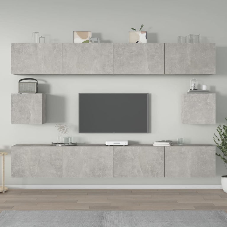 6-delige Tv-meubelset bewerkt hout betongrijs MeubelReus