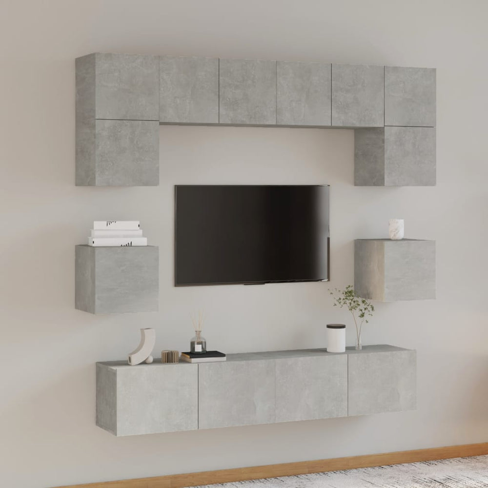 8-delige Tv-meubelset bewerkt hout betongrijs MeubelReus