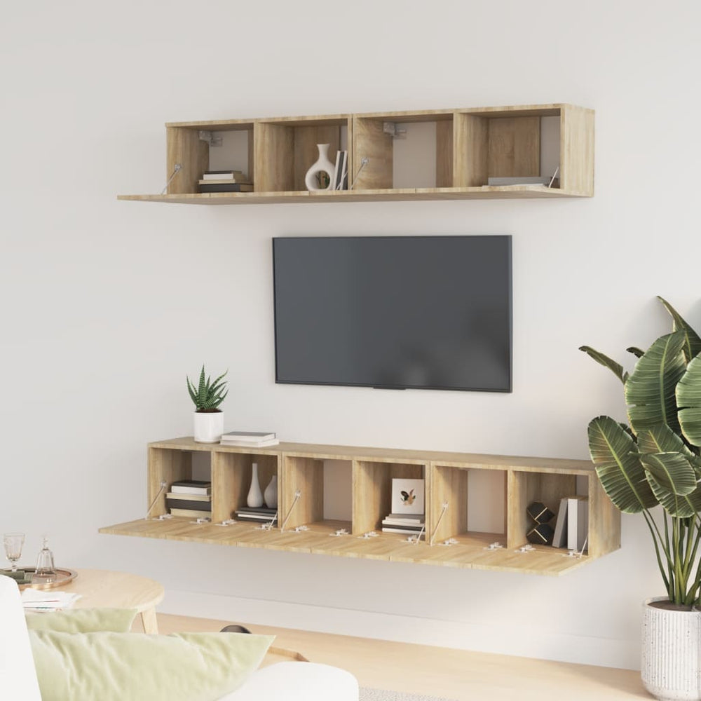 5-delige Tv-meubelset bewerkt hout sonoma eikenkleurig MeubelReus