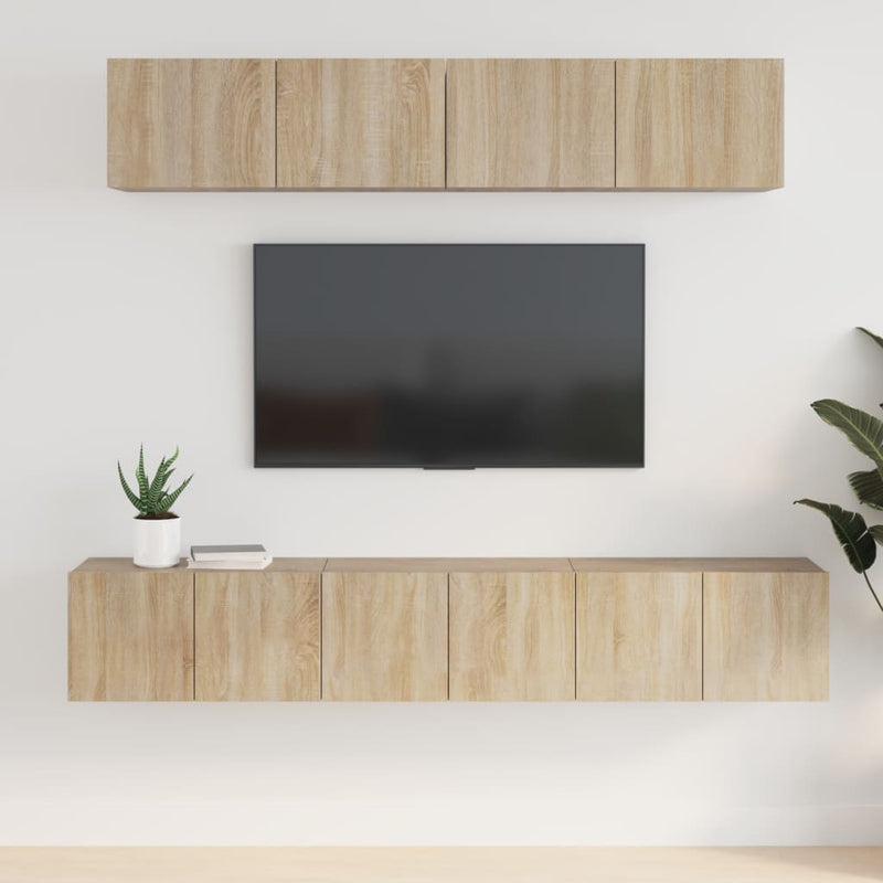 5-delige Tv-meubelset bewerkt hout sonoma eikenkleurig MeubelReus
