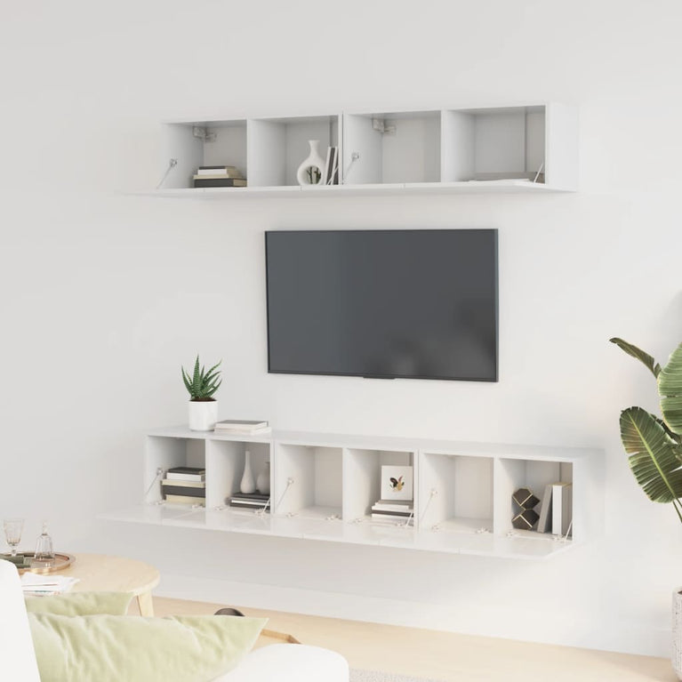 5-delige Tv-meubelset bewerkt hout hoogglans wit MeubelReus