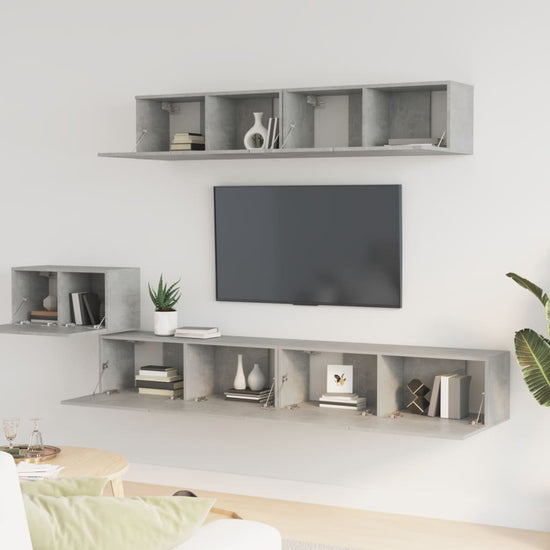 5-delige Tv-meubelset bewerkt hout betongrijs MeubelReus