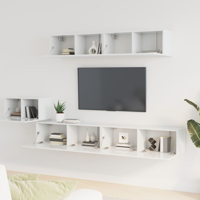 5-delige Tv-meubelset bewerkt hout hoogglans wit MeubelReus