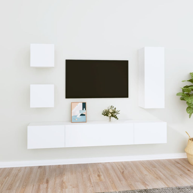 5-delige Tv-meubelset bewerkt hout wit MeubelReus