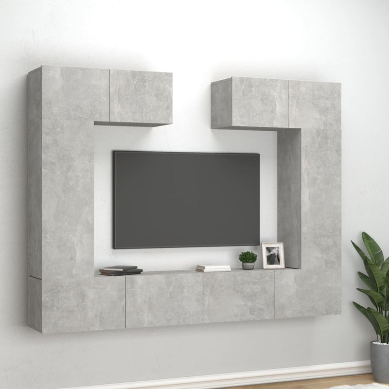 6-delige Tv-meubelset bewerkt hout betongrijs