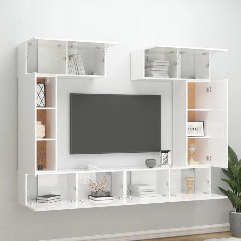 6-delige Tv-meubelset bewerkt hout hoogglans wit MeubelReus