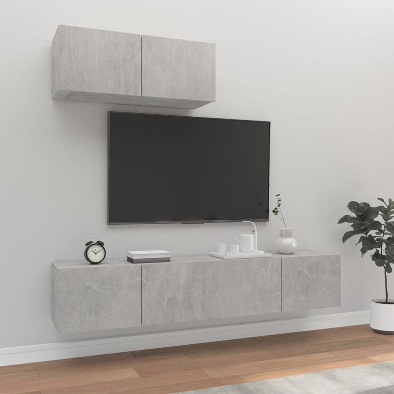 3-delige Tv-meubelset bewerkt hout betongrijs MeubelReus