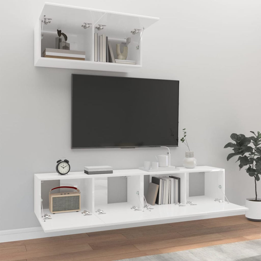 3-delige Tv-meubelset bewerkt hout hoogglans wit MeubelReus