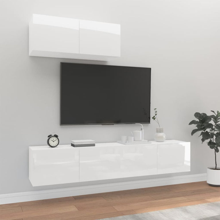 3-delige Tv-meubelset bewerkt hout hoogglans wit MeubelReus