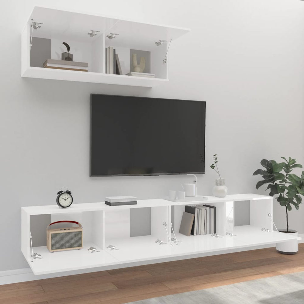 3-delige Tv-meubelset bewerkt hout hoogglans wit MeubelReus