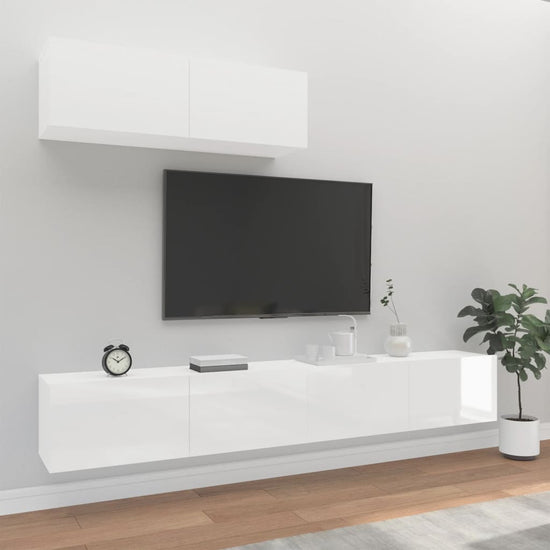 3-delige Tv-meubelset bewerkt hout hoogglans wit MeubelReus