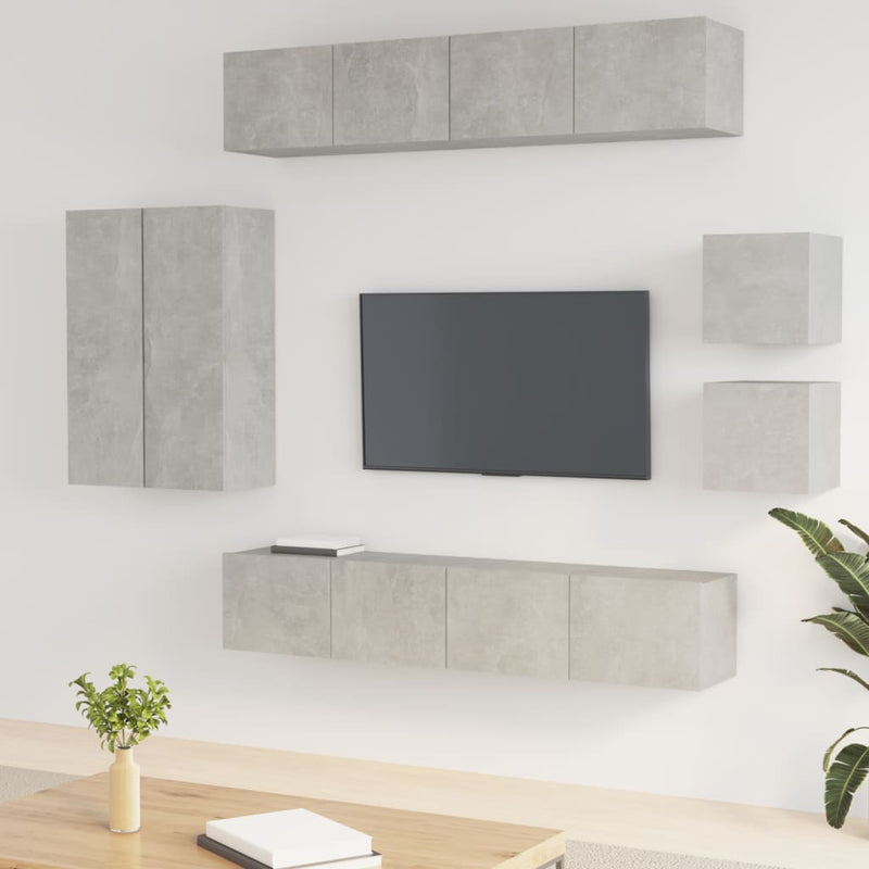8-delige Tv-meubelset bewerkt hout betongrijs