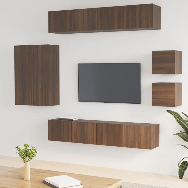 8-delige Tv-meubelset bewerkt hout bruin eikenkleur MeubelReus