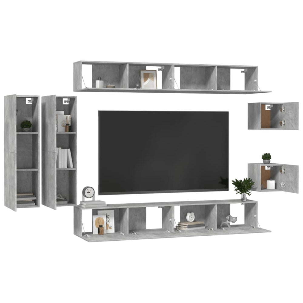 8-delige Tv-meubelset bewerkt hout betongrijs MeubelReus