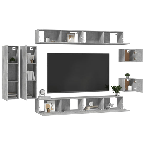 8-delige Tv-meubelset bewerkt hout betongrijs MeubelReus