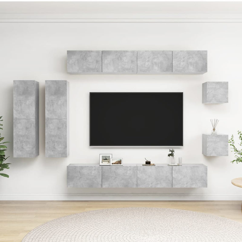 8-delige Tv-meubelset bewerkt hout betongrijs MeubelReus