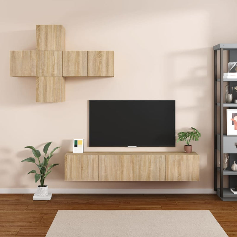 7-delige Tv-meubelset bewerkt hout sonoma eikenkleurig