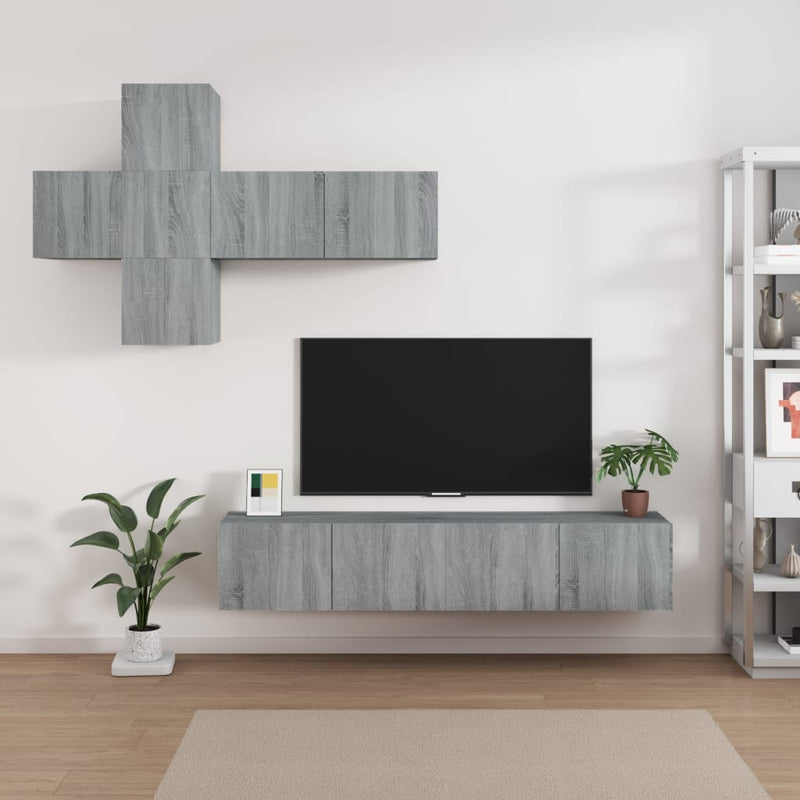 7-delige Tv-meubelset bewerkt hout grijs sonoma eikenkleurig MeubelReus