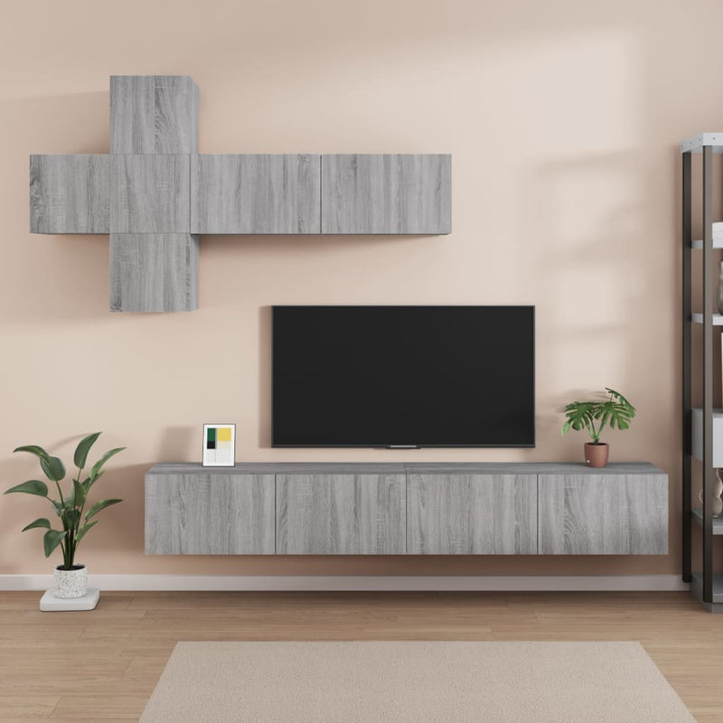 7-delige Tv-meubelset bewerkt hout grijs sonoma eikenkleurig MeubelReus